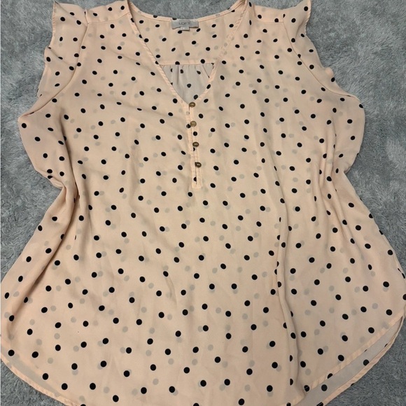 LOFT Blush Polka Dot Ruffle Blouse - Picture 1 of 5